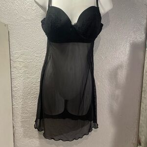 Honeydew Intimates Black Sheer Lace Babydoll Chemise